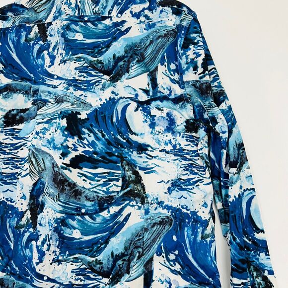 Mens Graphic Button Up Shirt Size XXL Blues Ocean Waves Slim Fit Paisley &‎ Gray - Picture 15 of 16